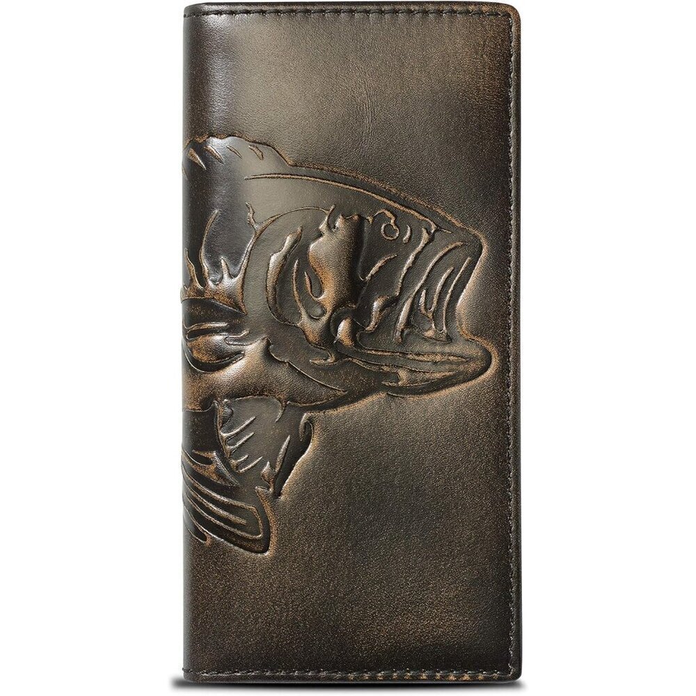 🆕Men Black   Co. BASS FISH Long Wallet Grain Leather  Long Bifold Wallet Gift